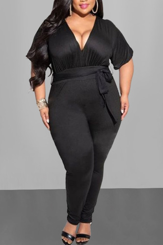 Black Fashion Sexy V-neck Plus Size Jumpsuit
