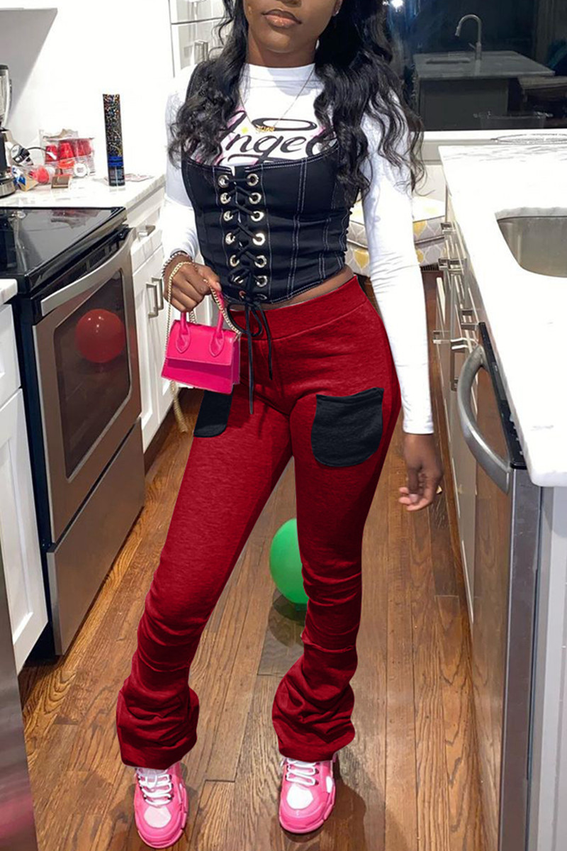 wine red trousers
