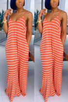 Orange Sexy Fashion Striped Loose Suspender Dress