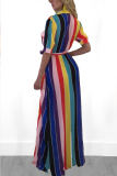 Multicolor Fashion Lace Print Shirt Dress