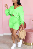 Fluorescent green Fashion Casual Shorts Two-piece Set
