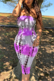 Purple Sexy Gradient Print Off Shoulder Dress