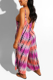 Purple Sexy Fashion Printed Sling Loose Jumpsuit