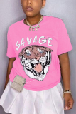Pink Fashion Casual Printed Short Sleeve T-shirt