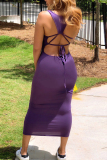 Purple Fashion Sexy Sleeveless Long Dress