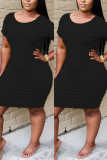 Black Fashion Casual Round Neck Short Sleeve Dress