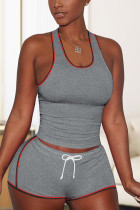 Grey Casual Stitching Vest Shorts Sports Set