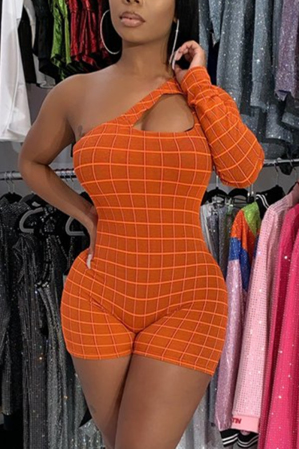 Orange Sexy Fashion Stitching Strapless Romper