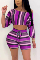 Purple Fashion Sexy Striped Printed Two-piece Set