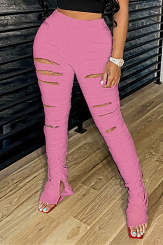 Pink Fashion Sexy Ripped Sports Trousers