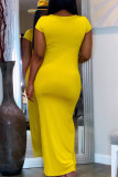 Yellow Fashion Casual Short Sleeve Slim Dress