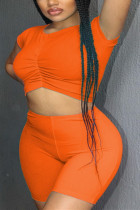 Orange Fashion Casual Short Sleeve Top Shorts Set