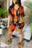 Orange Fashion Casual Printed Short Sleeve Sports Set