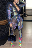 Pink Fashion Sexy Print Perspective Long Sleeve Jumpsuit