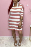 Pink Fashion Sexy Striped Short Sleeve Dress