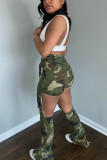 Camouflage Fashion Printed Army Green Slim Trousers