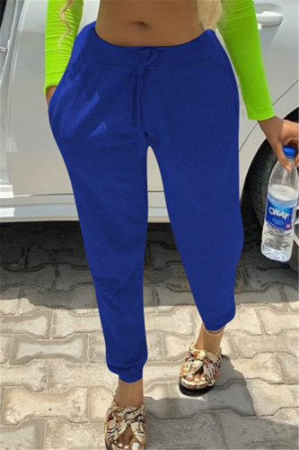 Dark Blue Fashion Casual Mid Waist Trousers