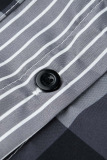 Black Casual Plaid Print Patchwork Buckle Turndown Collar Shirt Dress Dresses