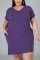 Purple Fashion Casual Short Sleeve Plus Size Dress