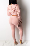 Pink Casual adult Fashion Zippered Patchwork Two Piece Suits Print pencil Long Sleeve Two-piec