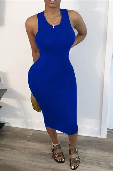 Blue Sexy Fashion Sleeveless Slim Dress