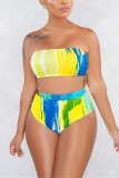 Yellow Fashion Sexy Printed Beach Swimsuit Set