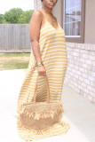 Yellow Fashion Casual Striped Sleeveless Loose Dress