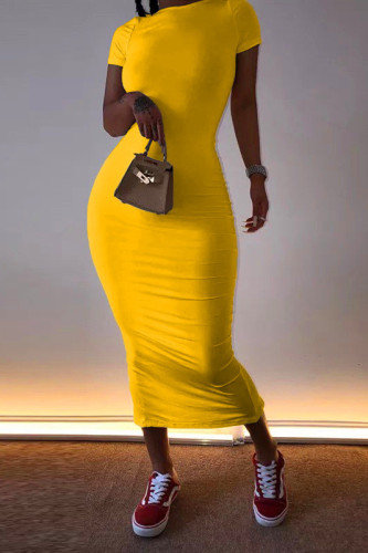 Yellow Fashion Casual Short Sleeve Slim Dress