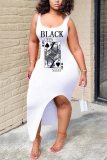 Black Fashion Sexy Printed Sleeveless Irregular Dress