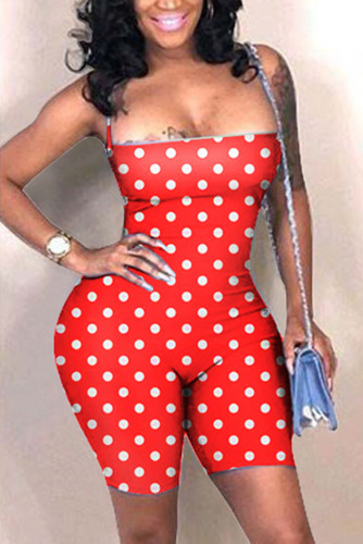 Red Rainbow Color Sexy Print Sling Backless Skinny Romper