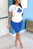 Blue Fashion Casual Printed T-shirt Shorts Set