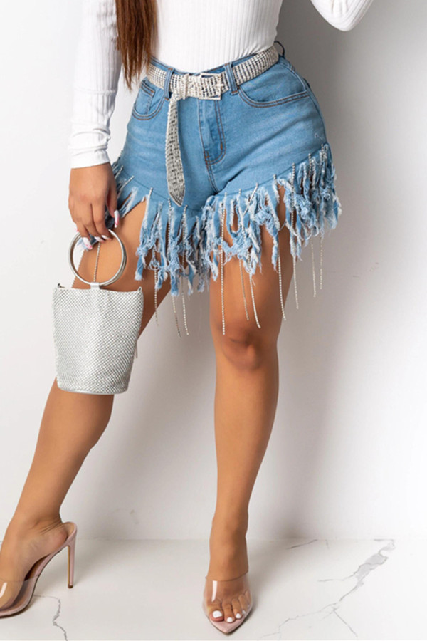 Light Blue Fashion Casual Stitching Denim Shorts