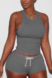 Black knit Sexy Patchwork Two Piece Suits Solid Straight Sleeveless Two-Piece Short Set