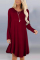 Wine Red Sexy Cap Sleeve Long Sleeves V Neck Swagger Knee-Length Patchwork Solid 