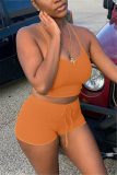 Orange Fashion Sexy Sling Tops Shorts Set