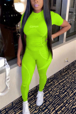 Fluorescent green Fashion Printed T-shirt Trousers Sports Set