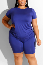 Blue Fashion Casual Plus Size T-Shirt Set