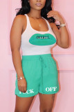 Fluorescent green Fashion Casual Printed Sleeveless Set