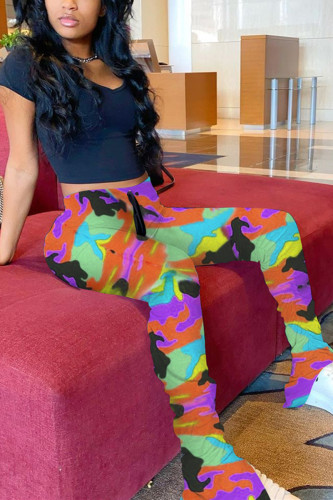 Orange Fashion Camouflage Printed Casual Trousers