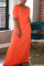 OrangeRed Fashion Casual Round Neck Long Dress