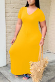 Yellow Fashion Casual Loose Short Sleeve Dress