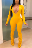 Yellow Sexy Fashion V-neck Skinny Jumpsuit