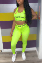 Fluorescent green Fashion Sexy Printed Trousers Sports Set