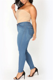 MediumBlue Fashion Plus Size Skinny Denim Trousers