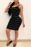 Black Sexy Striped Printed Sling Slim Dress