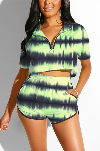 Yellow Fashion Printed Short Sleeved Top Shorts Set
