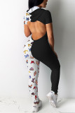 Black Sexy Patchwork Printed Skinny Jumpsuit