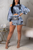 Colorful Sexy Printed Puff Sleeve Top Shorts Set