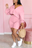 Pink Fashion Casual Shorts Two-piece Set