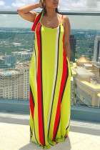 Yellow Fashion Casual Striped Sleeveless Loose Dress